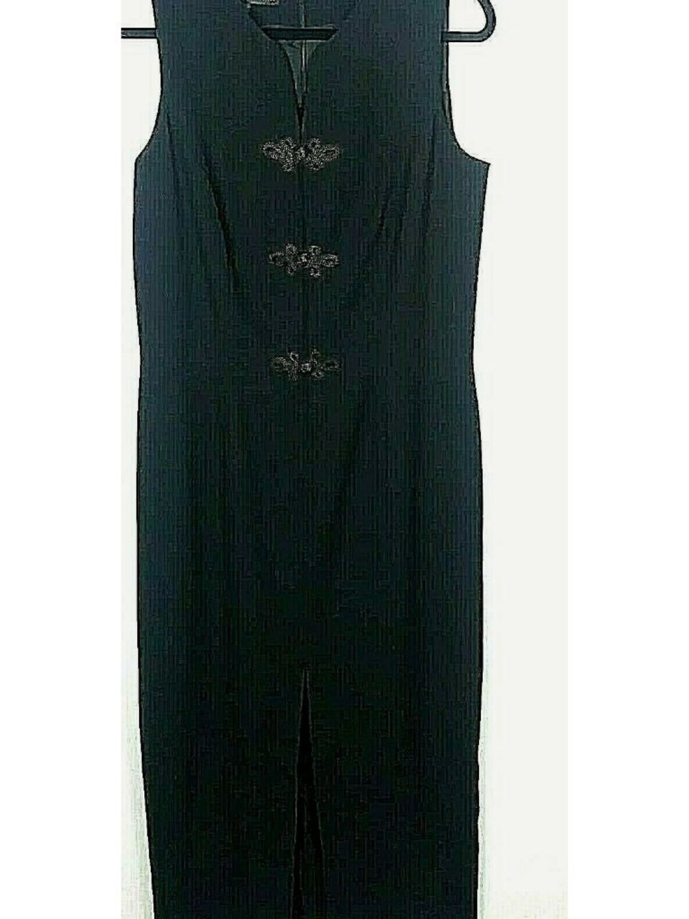 Vintage MariAnna Black Midi Dress L Dramatic Statement Mandarin Neckline Chic